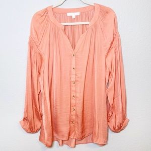 Adyson Parker Plus Size Peach Long Sleeve Button Down Flowy Blouse